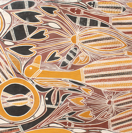 Detail of “A Water Design” painted by Bulun, a Ganalbuingu artist from Milingbi, Australia, ca. 1970-1980.  Detail, 84.2.54 (on long term loan to the Maxwell Museum from the Albuquerque Museum)