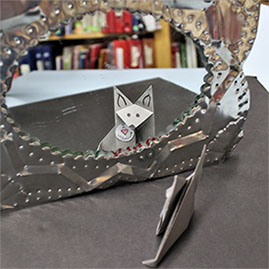 Lulu with tin framed mirror